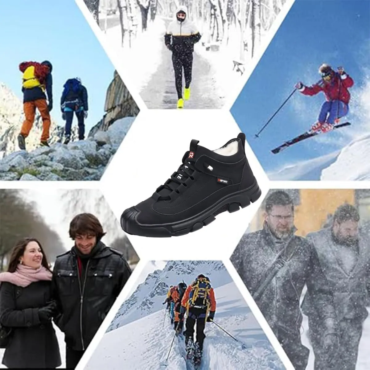 Men's Fleece Warm Boots, Men's Waterproof Work Boots, Warm Furry Lined Winter Hiking Boot Non-slip Outdoor Snow Boots