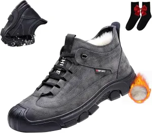 Men's Fleece Warm Boots, Men's Waterproof Work Boots, Warm Furry Lined Winter Hiking Boot Non-slip Outdoor Snow Boots