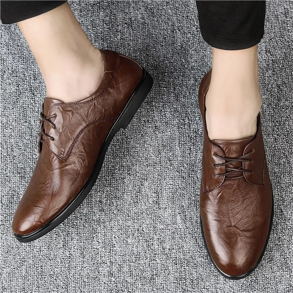 Men's Formal Dress Shoes Oxford Leather Lace Up Business Wedding Shoes for Men Comfortable Non-Slip Soft Sole Pointed Toe Derby