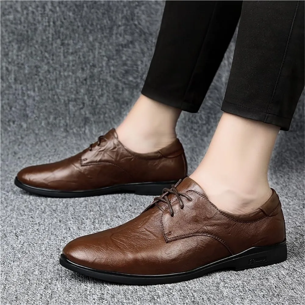 Men's Formal Dress Shoes Oxford Leather Lace Up Business Wedding Shoes for Men Comfortable Non-Slip Soft Sole Pointed Toe Derby