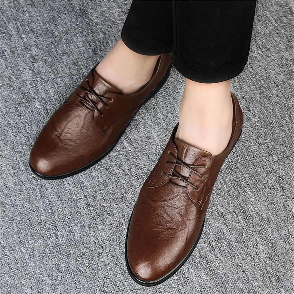 Men's Formal Dress Shoes Oxford Leather Lace Up Business Wedding Shoes for Men Comfortable Non-Slip Soft Sole Pointed Toe Derby