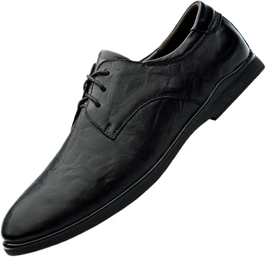 Men's Formal Dress Shoes Oxford Leather Lace Up Business Wedding Shoes for Men Comfortable Non-Slip Soft Sole Pointed Toe Derby