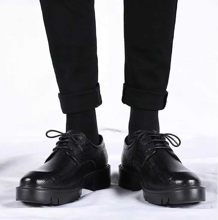 Men's Genuine Leather Lace-up Oxfords Shoes Height Increasing Non-Slip Softsole Walking Derby Shoes Mens Retro Comfortable Business Dress Shoes