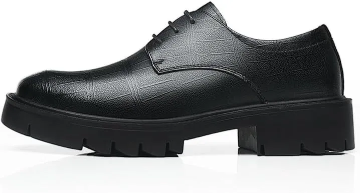 Men's Genuine Leather Lace-up Oxfords Shoes Height Increasing Non-Slip Softsole Walking Derby Shoes Mens Retro Comfortable Business Dress Shoes