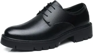 Men's Genuine Leather Lace-up Oxfords Shoes Height Increasing Non-Slip Softsole Walking Derby Shoes Mens Retro Comfortable Business Dress Shoes