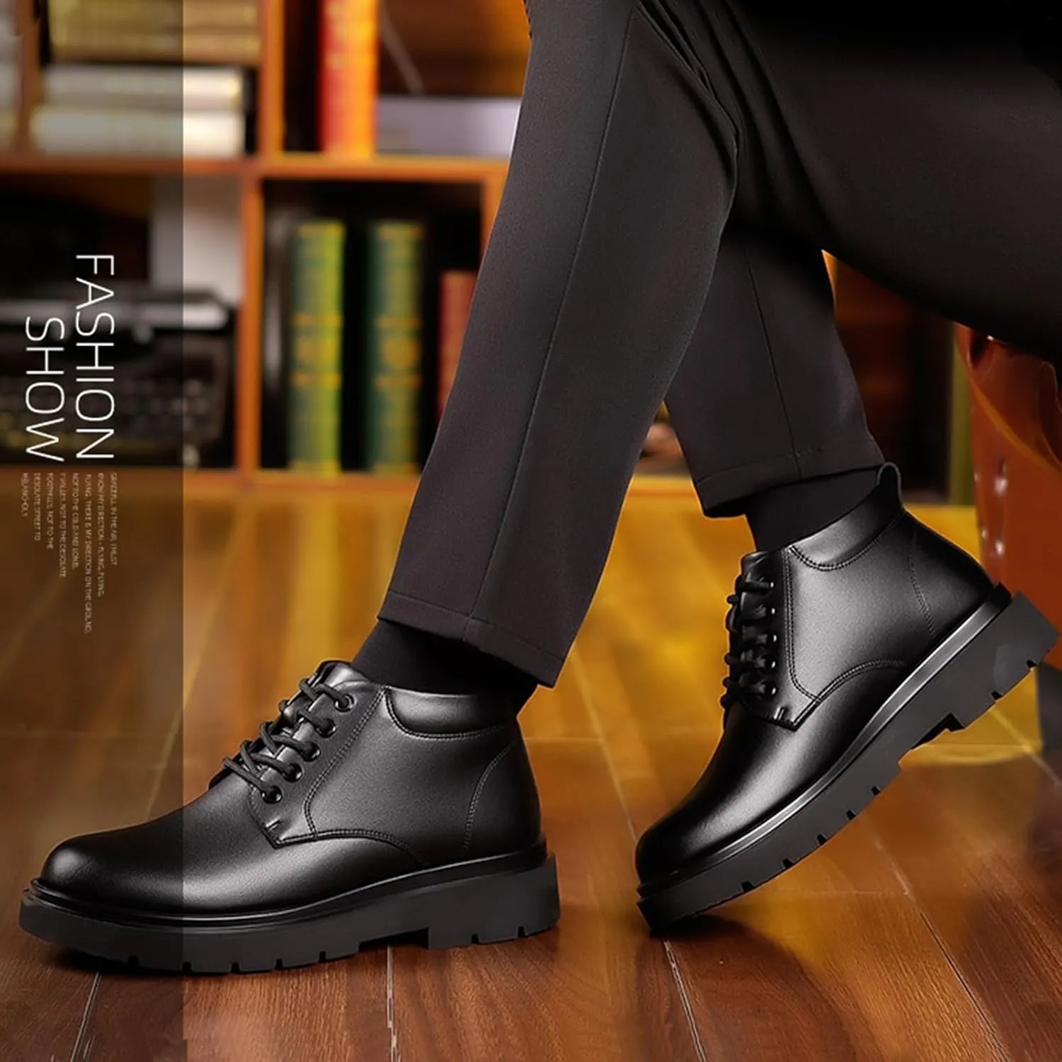 Men's Genuine Leather Lace Up Platform Ankle Boots Luxury Round Toe Heightening Soft Bottom Business Dress Oxfords Anti-slip Waterproof Work Boots