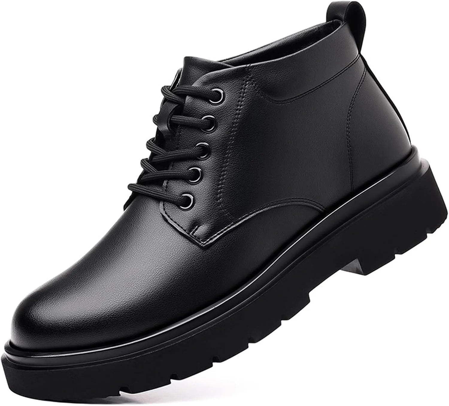 Men's Genuine Leather Lace Up Platform Ankle Boots Luxury Round Toe Heightening Soft Bottom Business Dress Oxfords Anti-slip Waterproof Work Boots