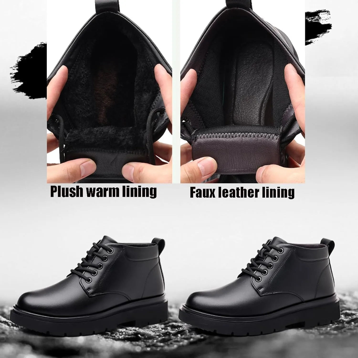 Men's Genuine Leather Lace Up Platform Ankle Boots Luxury Round Toe Heightening Soft Bottom Business Dress Oxfords Anti-slip Waterproof Work Boots