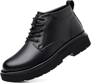 Men's Genuine Leather Lace Up Platform Ankle Boots Luxury Round Toe Heightening Soft Bottom Business Dress Oxfords Anti-slip Waterproof Work Boots