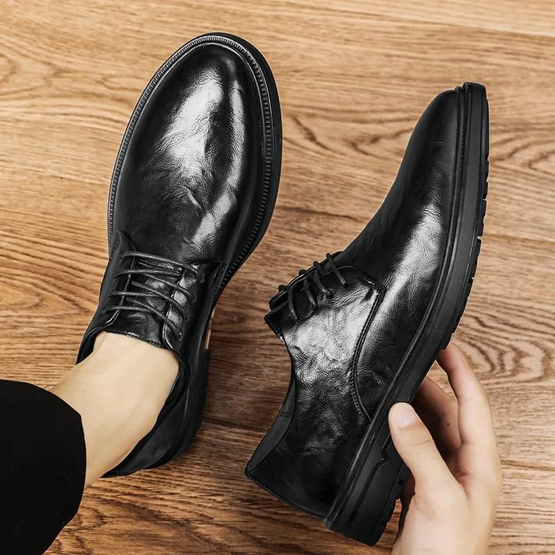 Men's Lace-up Loafer Casual Dress Shoes Black Wedding Formal Work Pointed Toe Tuxedo Shoes for Men