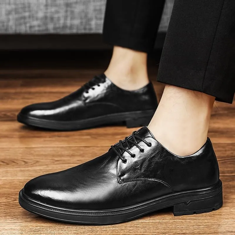 Men's Lace-up Loafer Casual Dress Shoes Black Wedding Formal Work Pointed Toe Tuxedo Shoes for Men