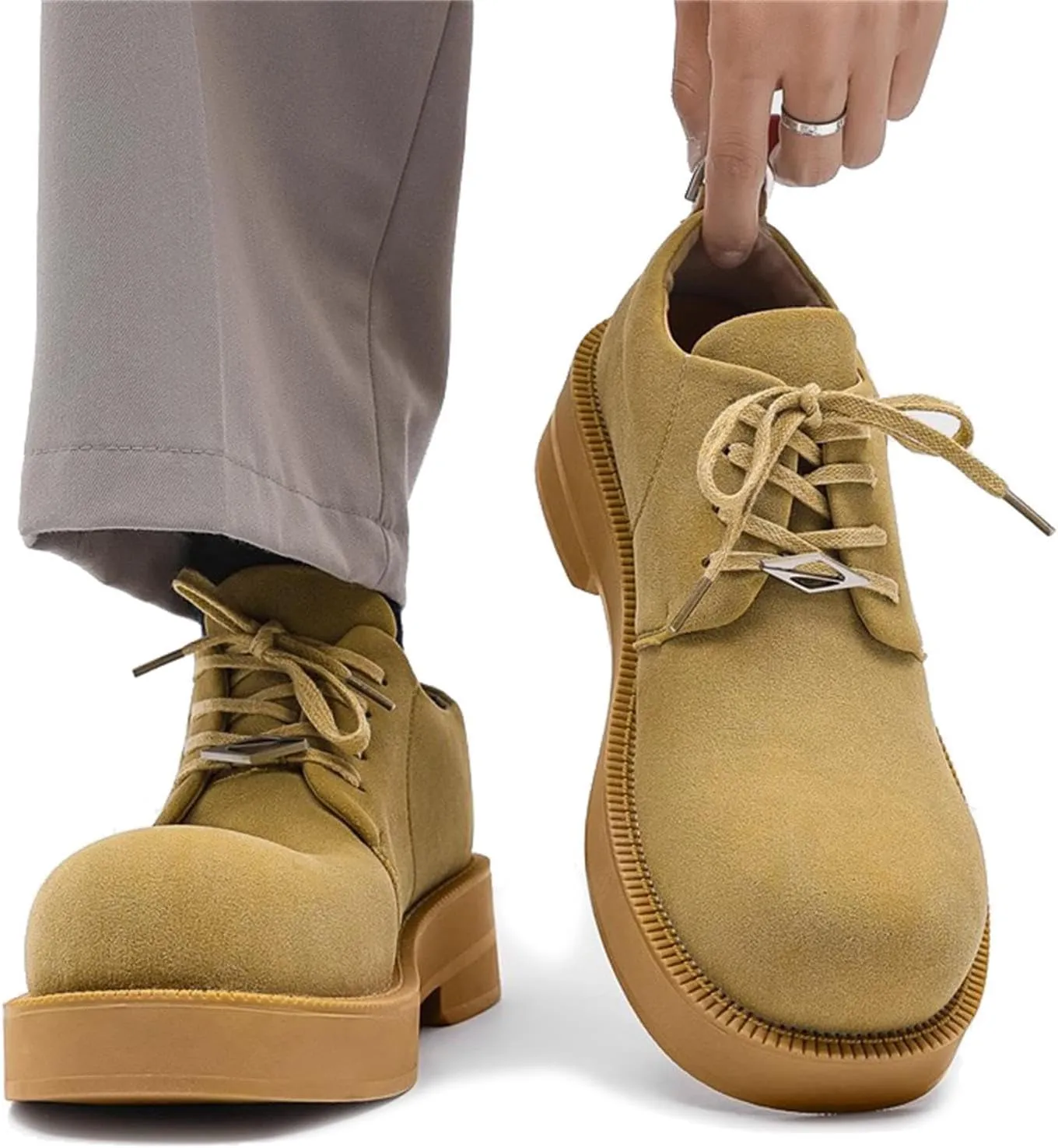 Men's Lace Up Suede Oxford Dress Shoes Platform Round Toe Old Fashion Casual Derby Shoes