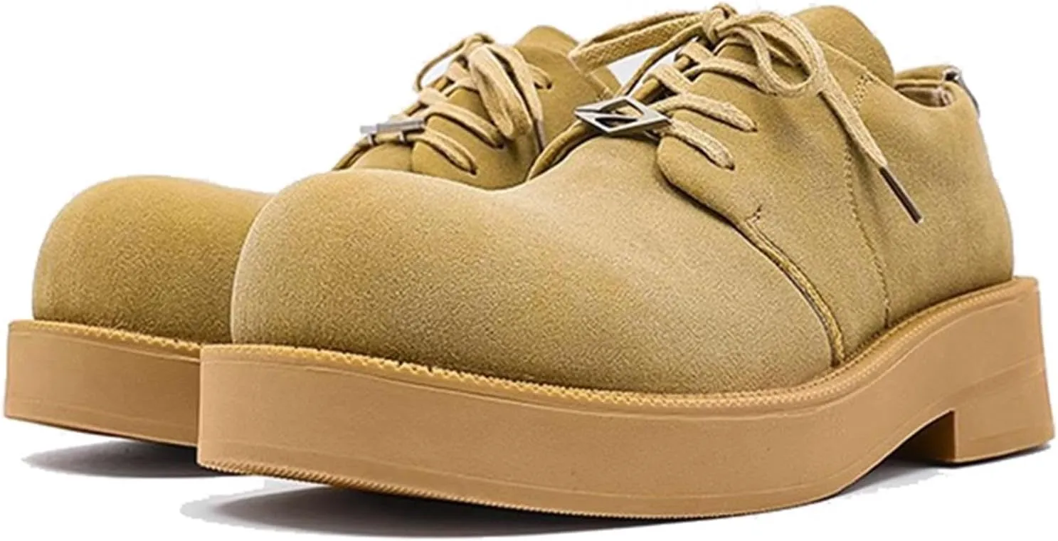 Men's Lace Up Suede Oxford Dress Shoes Platform Round Toe Old Fashion Casual Derby Shoes