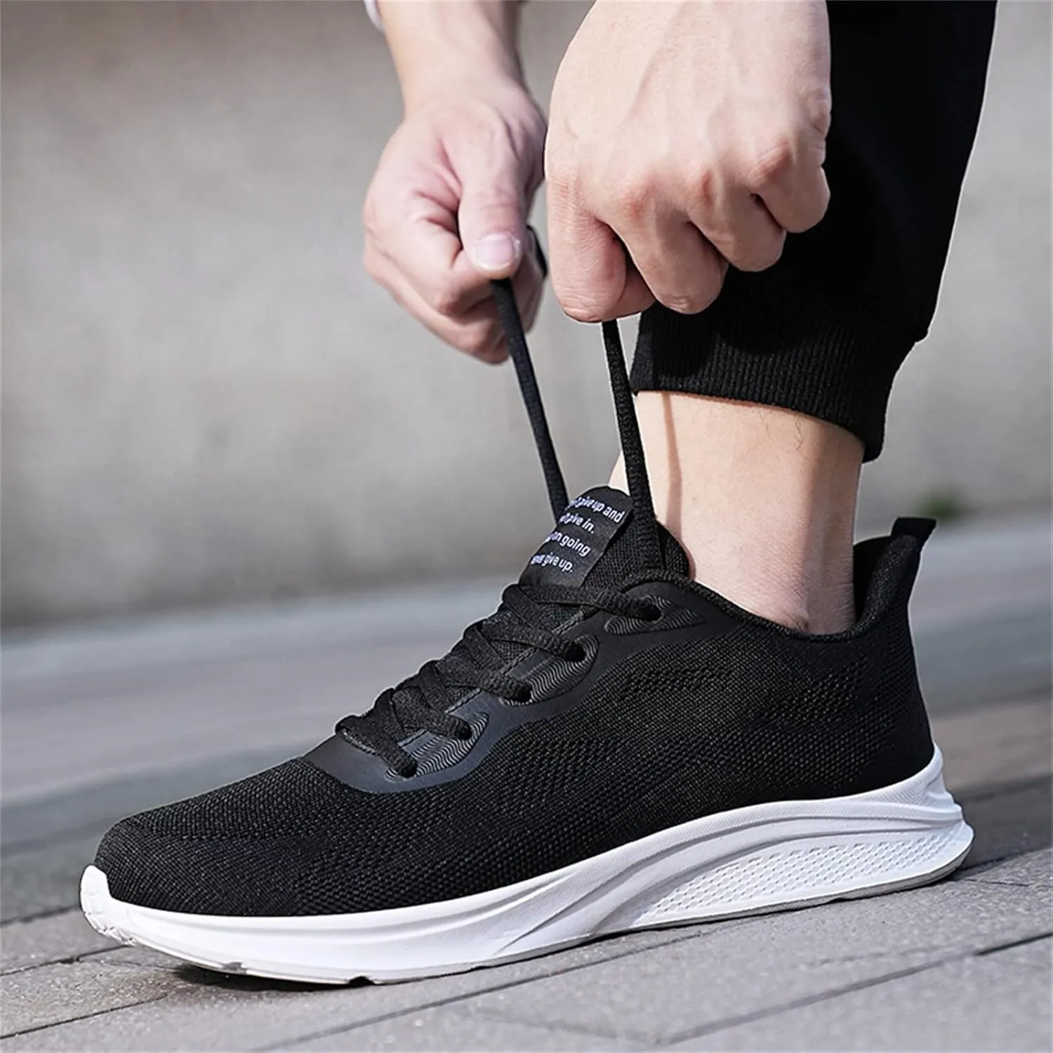 Mens Mesh Breathable Lace Up Solid Color Casual Fashion Simple Shoes Running Sneaker Socks Shoes for Men