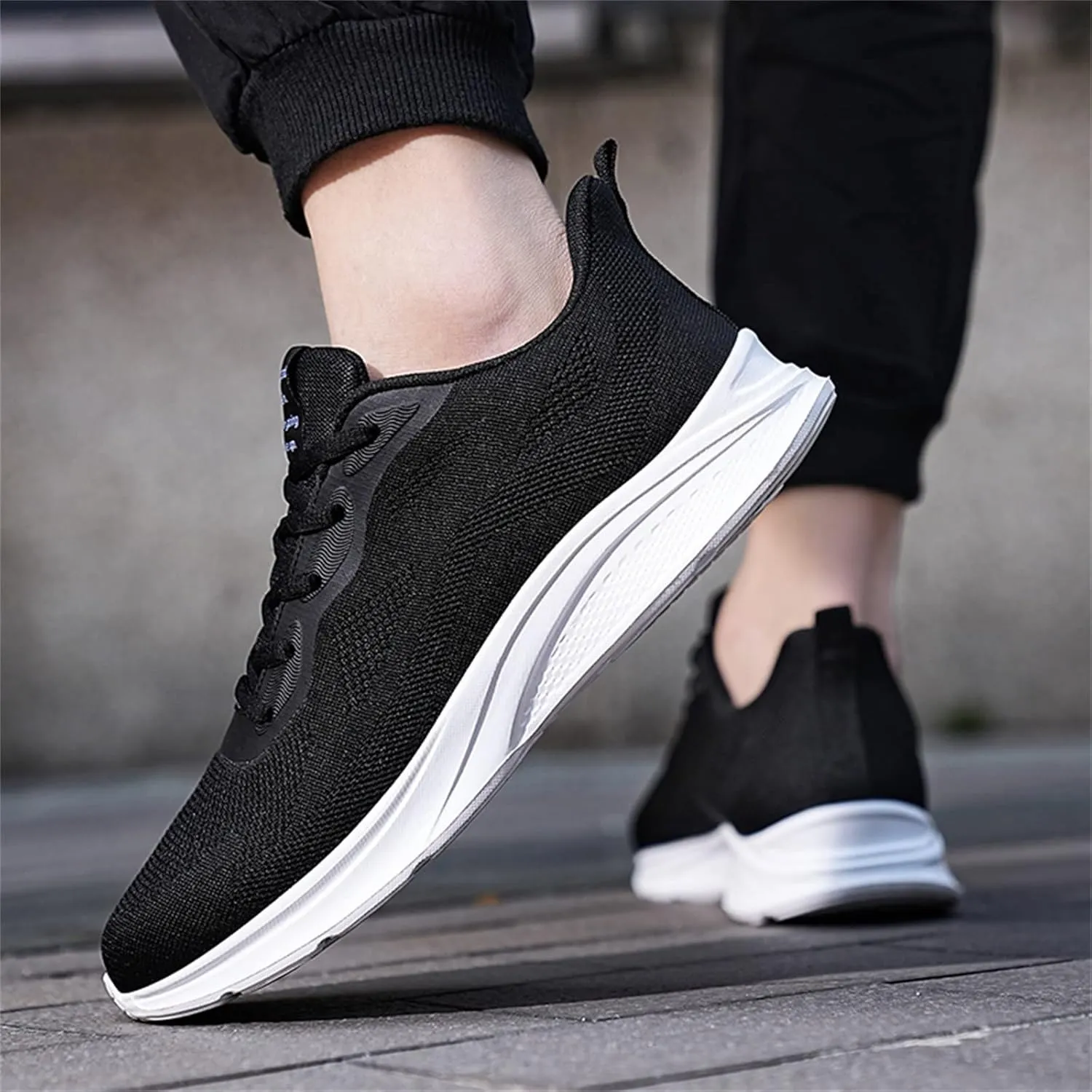 Mens Mesh Breathable Lace Up Solid Color Casual Fashion Simple Shoes Running Sneaker Socks Shoes for Men