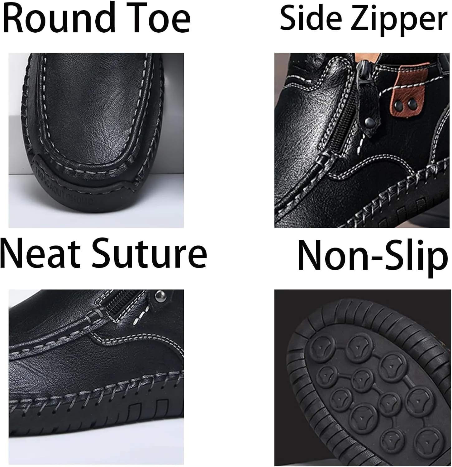 Mens Mid-Top Leather Chukka Ankle Boots with Side Zipper Casual Comfortable Round Toe Non-Slip Flats Loafers for Walking Outdoor Hiking