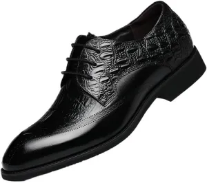 Mens Oxford Dress Shoes, Leather Round Toe Lace Up Classic Business Formal Non Slip Comfortable Wedding Party Brogue Durable Office Tuxedo Stylish Low Top