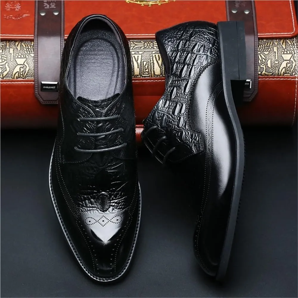 Mens Oxford Dress Shoes, Leather Round Toe Lace Up Classic Business Formal Non Slip Comfortable Wedding Party Brogue Durable Office Tuxedo Stylish Low Top