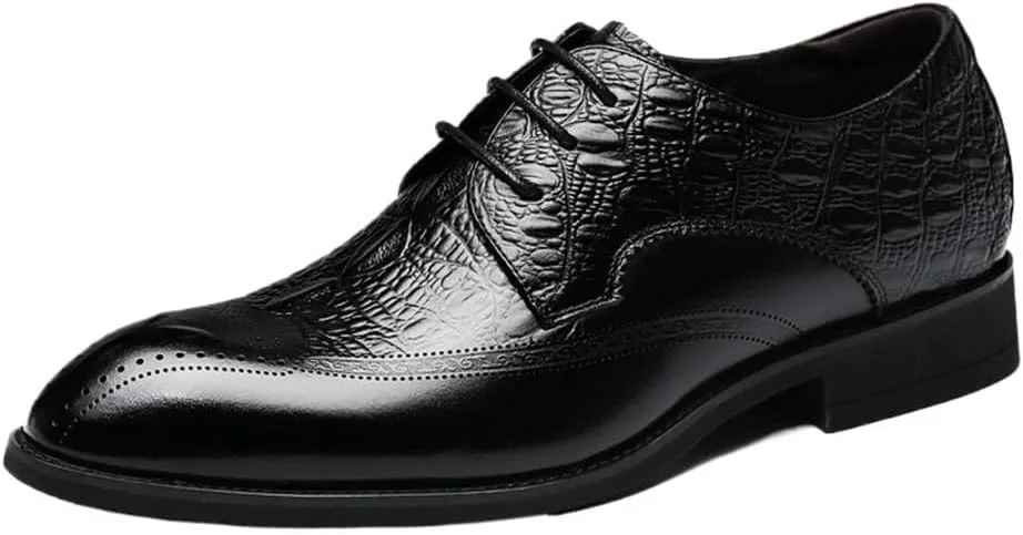 Mens Oxford Dress Shoes, Leather Round Toe Lace Up Classic Business Formal Non Slip Comfortable Wedding Party Brogue Durable Office Tuxedo Stylish Low Top