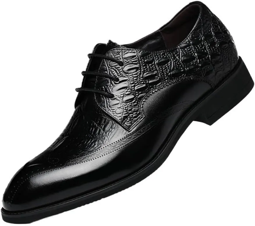 Mens Oxford Dress Shoes, Leather Round Toe Lace Up Classic Business Formal Non Slip Comfortable Wedding Party Brogue Durable Office Tuxedo Stylish Low Top