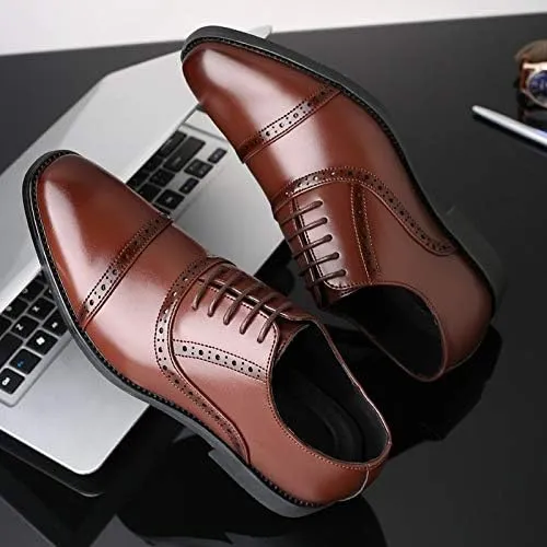 Men's Oxfords Shoes Modern Leather Business Casual Comfort Formal Dress Shoes Non-Slip Softsole Walking Tuxedo Shoes(Brown,9)