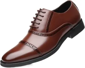 Men's Oxfords Shoes Modern Leather Business Casual Comfort Formal Dress Shoes Non-Slip Softsole Walking Tuxedo Shoes(Brown,9)