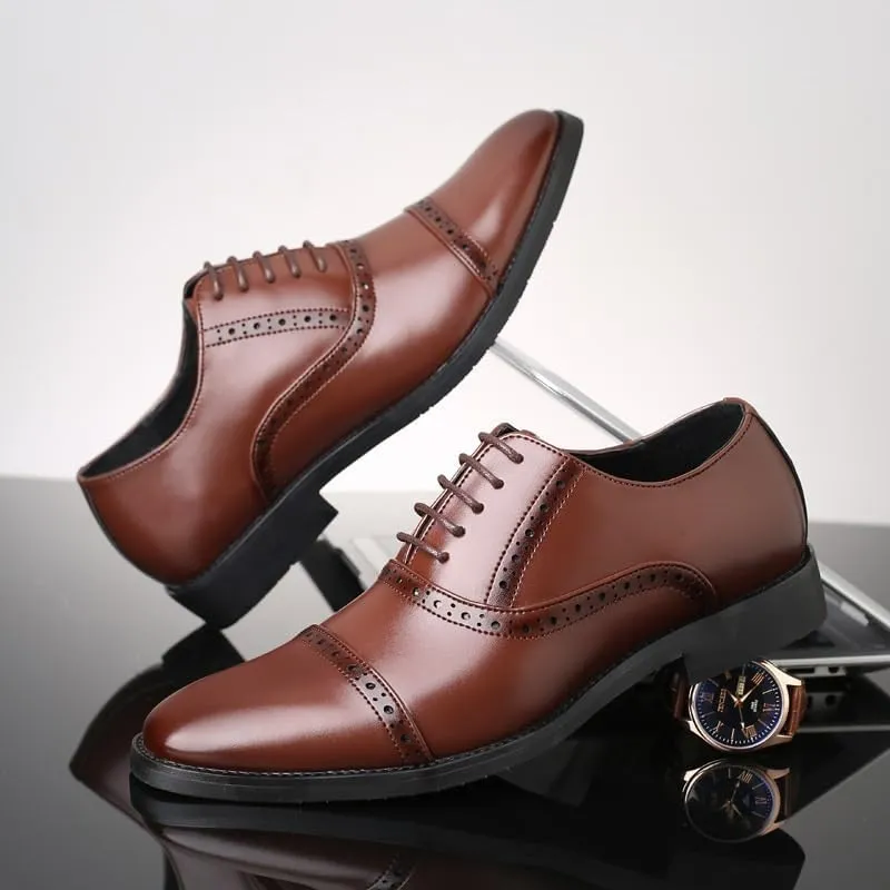 Men's Oxfords Shoes Modern Leather Business Casual Comfort Formal Dress Shoes Non-Slip Softsole Walking Tuxedo Shoes(Brown,9)