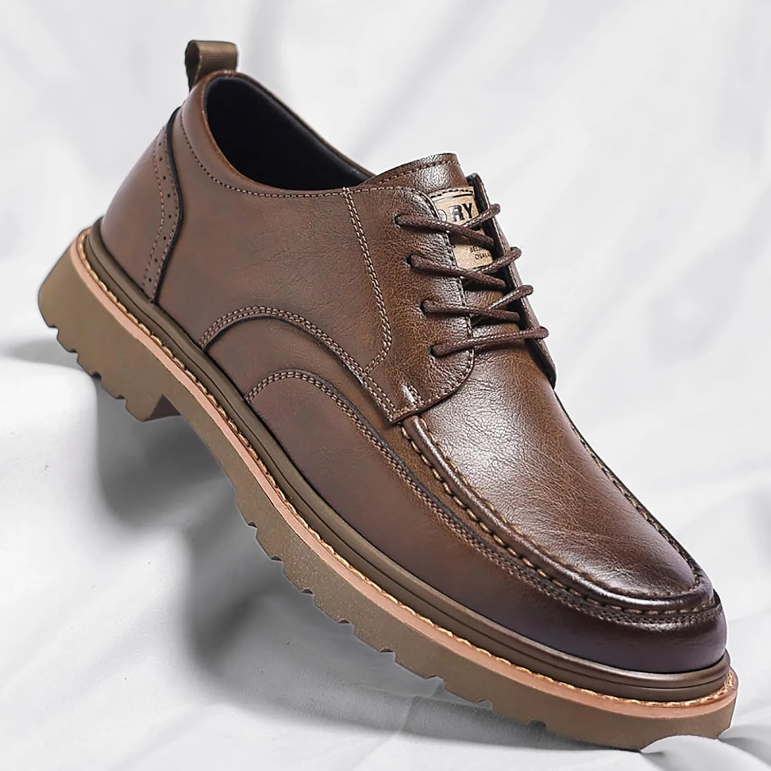Men's Round Toe Lace Up Platform Oxfords Shoes Classic Comfort Slip-on Chunky Heel Lug Sole Non-Slip Waterproof Business Formal Derby Shoes