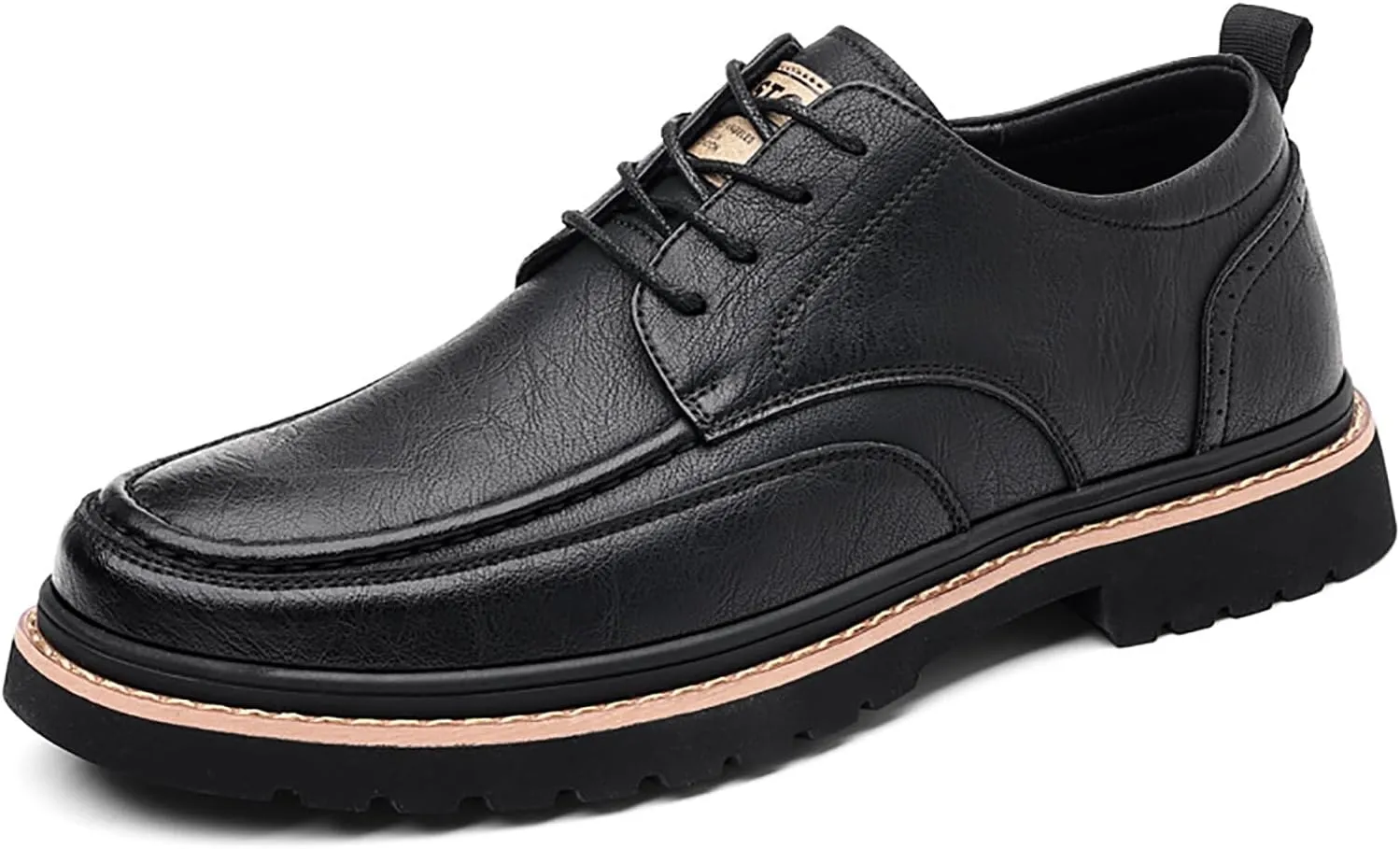 Men's Round Toe Lace Up Platform Oxfords Shoes Classic Comfort Slip-on Chunky Heel Lug Sole Non-Slip Waterproof Business Formal Derby Shoes