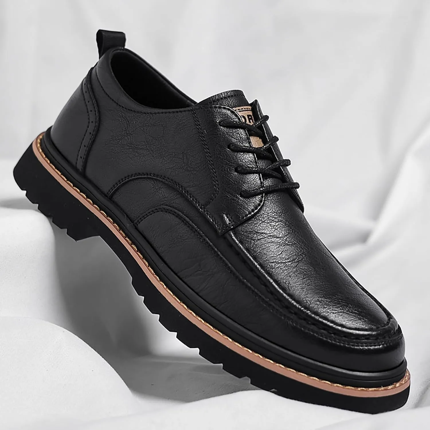 Men's Round Toe Lace Up Platform Oxfords Shoes Classic Comfort Slip-on Chunky Heel Lug Sole Non-Slip Waterproof Business Formal Derby Shoes