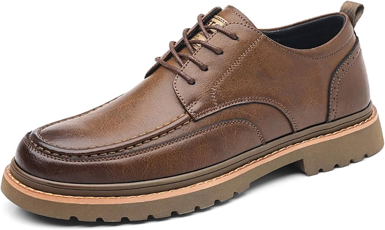 Men's Round Toe Lace Up Platform Oxfords Shoes Classic Comfort Slip-on Chunky Heel Lug Sole Non-Slip Waterproof Business Formal Derby Shoes