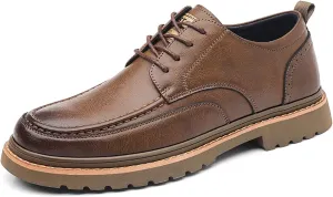 Men's Round Toe Lace Up Platform Oxfords Shoes Classic Comfort Slip-on Chunky Heel Lug Sole Non-Slip Waterproof Business Formal Derby Shoes