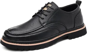 Men's Round Toe Lace Up Platform Oxfords Shoes Classic Comfort Slip-on Chunky Heel Lug Sole Non-Slip Waterproof Business Formal Derby Shoes