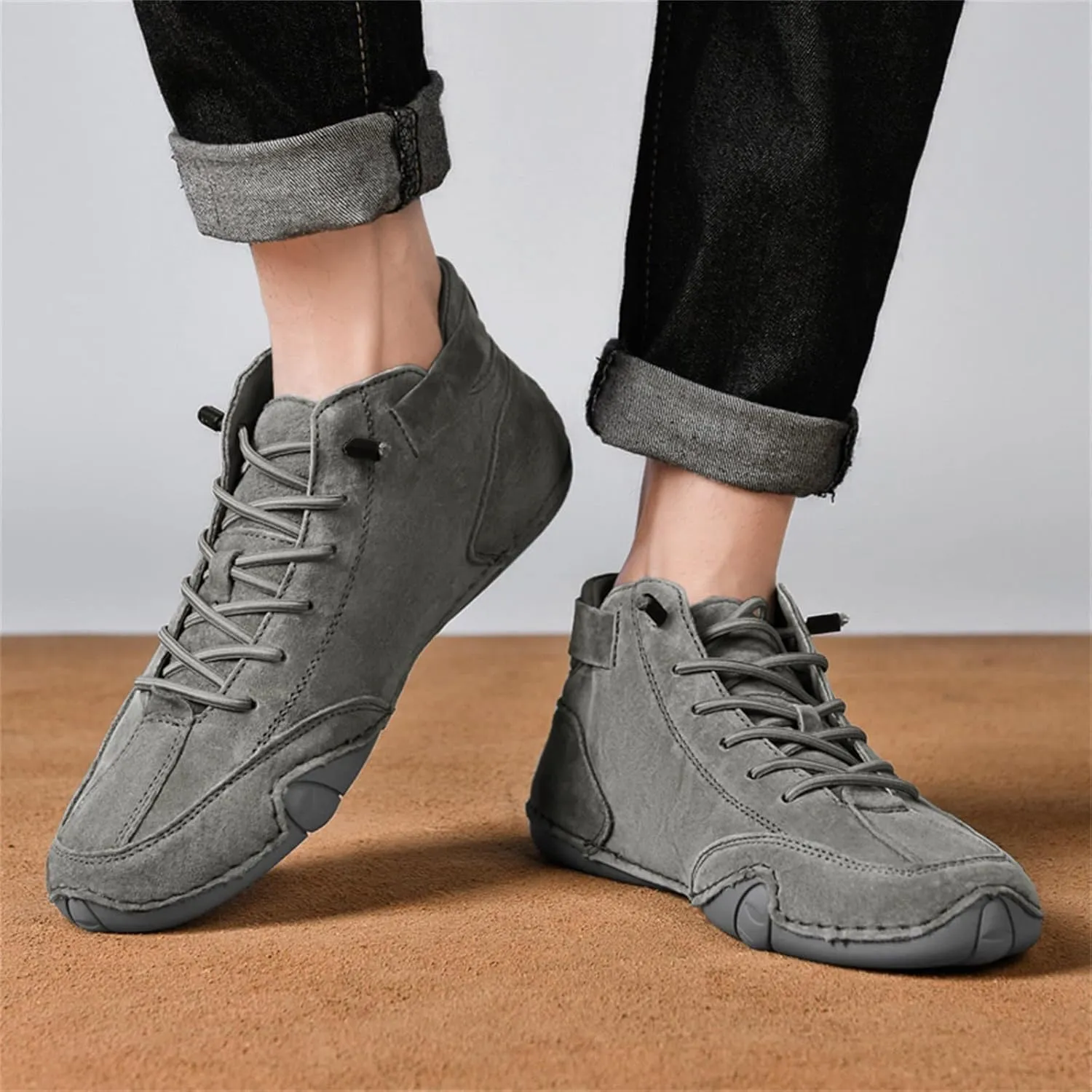 Mens Shoes High Top Lace Up Hook Loop Sport Shoes Casual Mens Plus Size Ankle Boots Hiking Boots