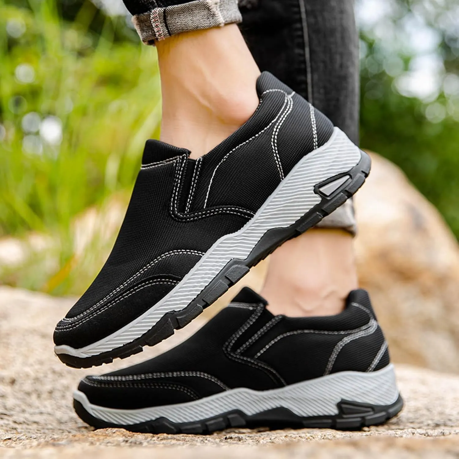 Mens Slip On Men's Fashion Solid Color Breathable Casual Shoes One Foot Stirrup Non Slip Soft Sole Walking Shoes