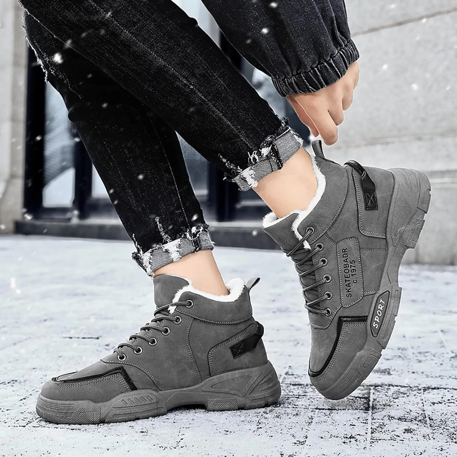 Men's Slip Shoes Men Shoes Winter Plush Casual Men Warm Work Clothes Casual for