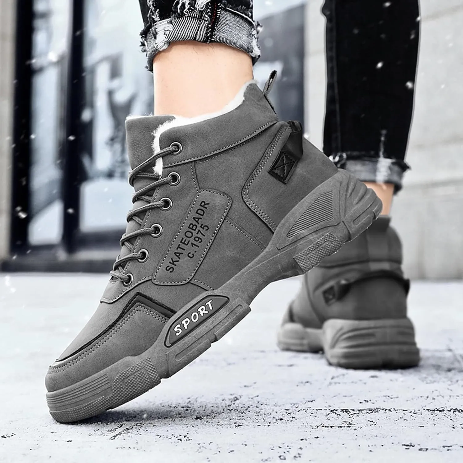 Men's Slip Shoes Men Shoes Winter Plush Casual Men Warm Work Clothes Casual for
