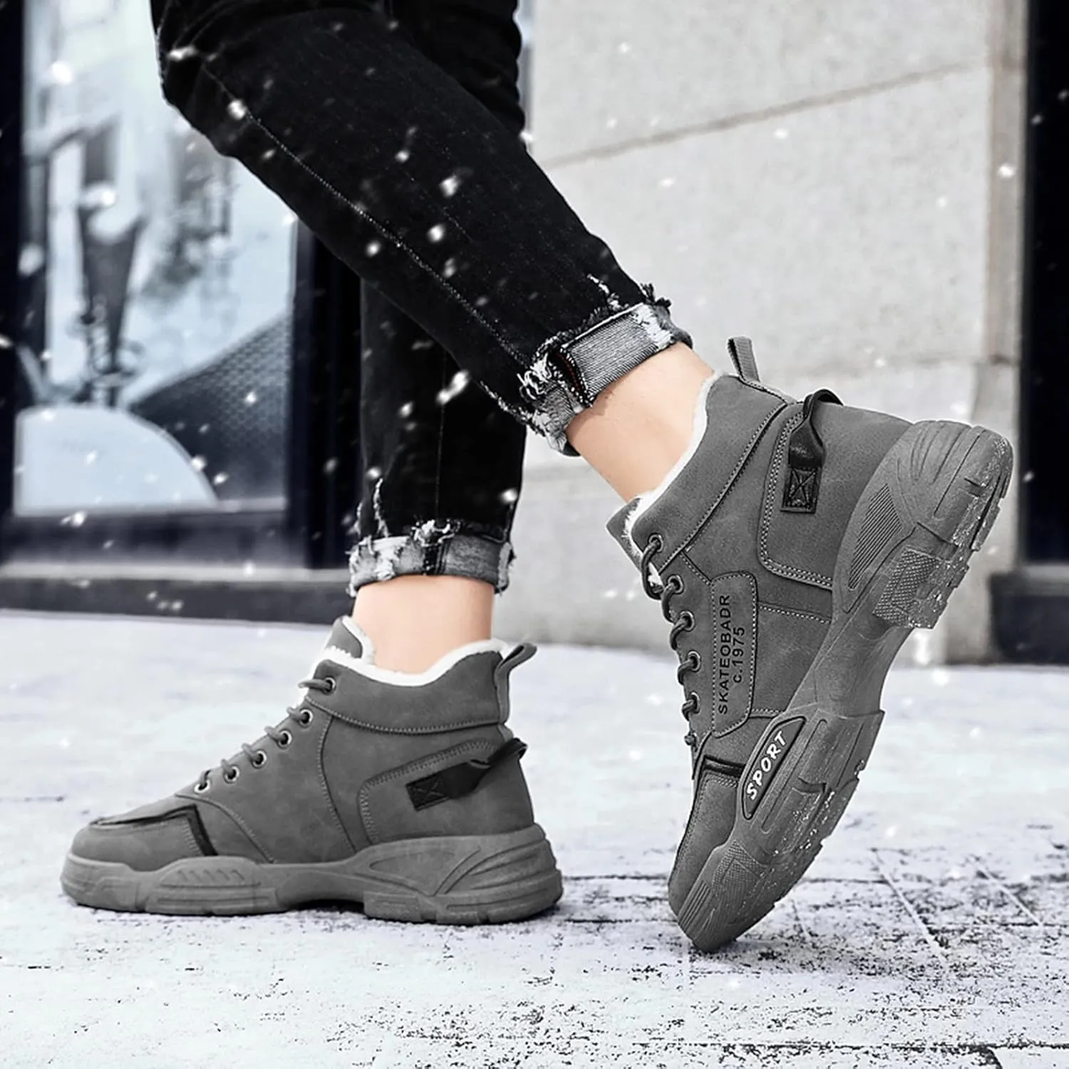 Men's Slip Shoes Men Shoes Winter Plush Casual Men Warm Work Clothes Casual for