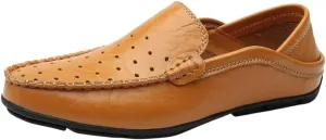 Men's Smoking Loafers - Breathable Moccasins, Simple Leather, Flexible, Flat Heel, Slip-On Driving Shoes, Anti-Slip & Resistant