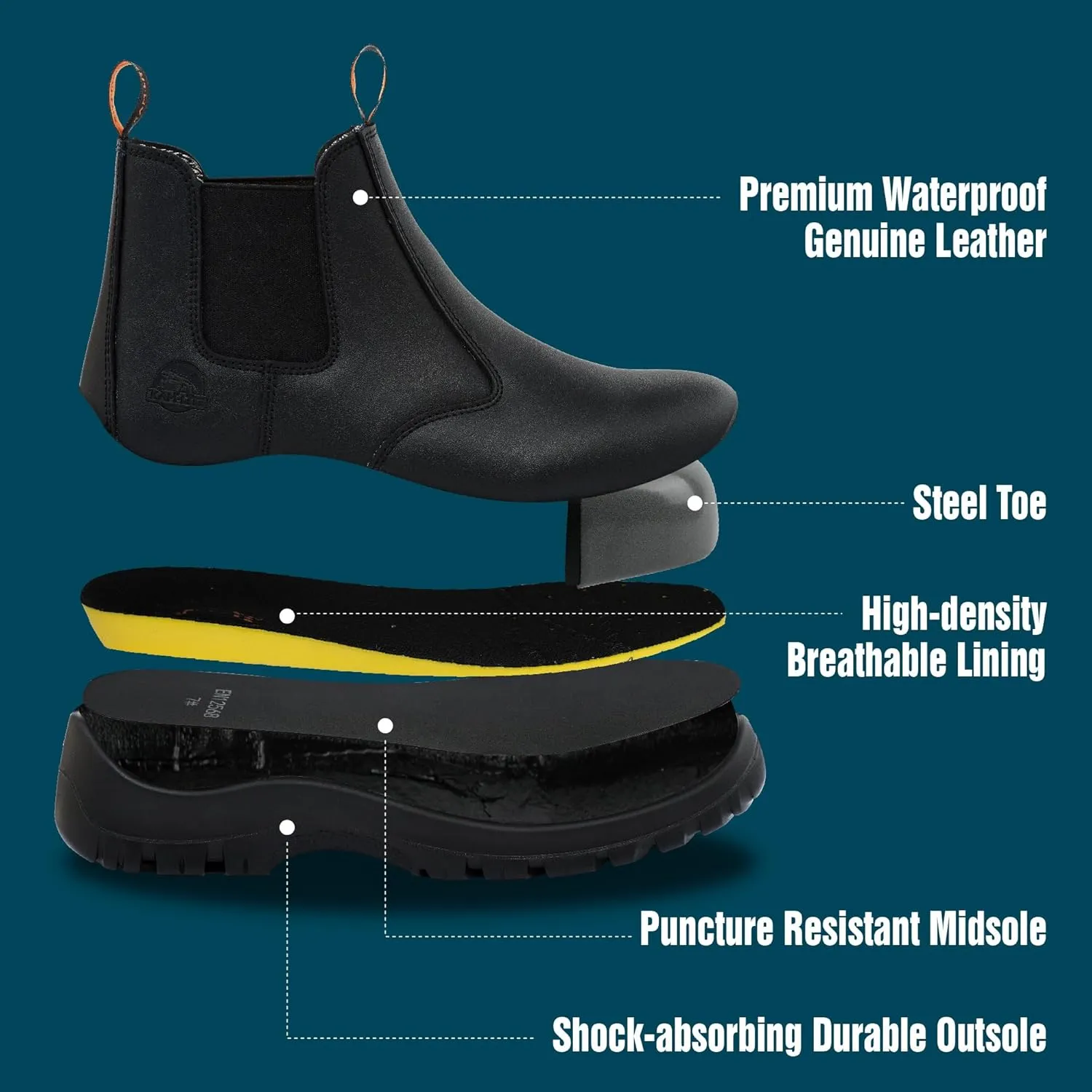 Mens Work Boots,Slip On Steel Toe Chelsea Safety Boots,Waterproof Puncture-Resistant,Durable Comfortable Breathable Non Slip for Construction Industrial