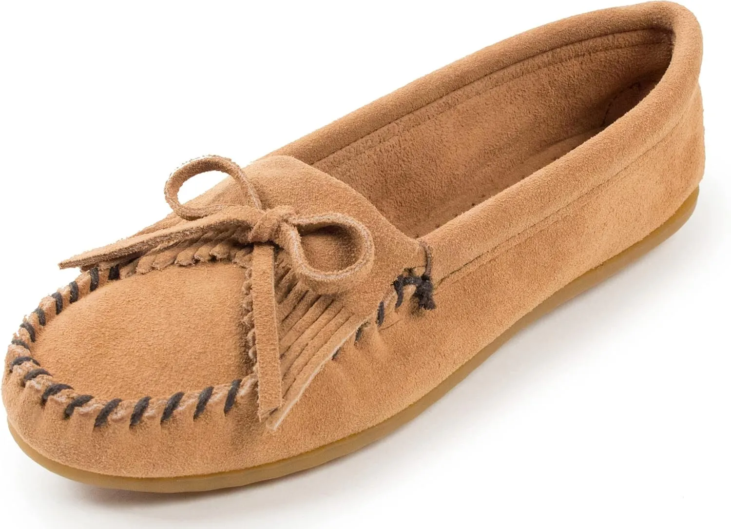 Minnetonka Women's Kilty Hardsole Moccasins, Taupe, 8.5 W US