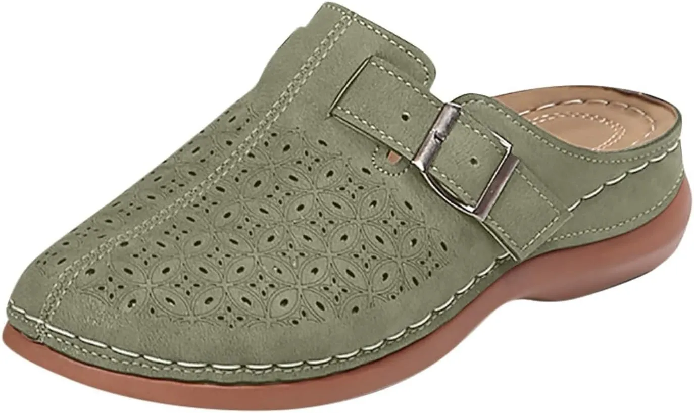 Mules for Women Wedge Sandals Comfortable Clogs with Arch Support Slip on Sandals with Adjustable Hook Loop Casual Closed Toe Mules