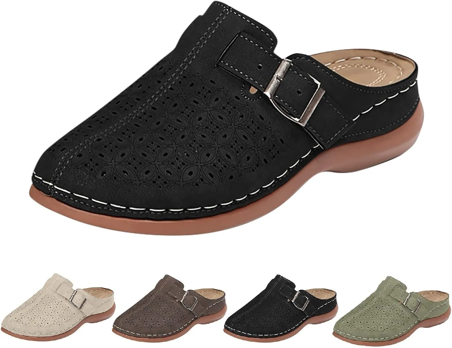 Mules for Women Wedge Sandals Comfortable Clogs with Arch Support Slip on Sandals with Adjustable Hook Loop Casual Closed Toe Mules