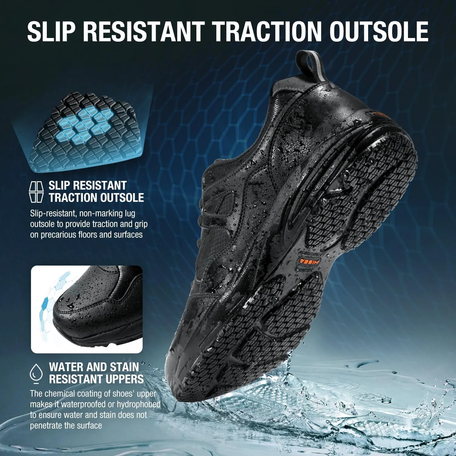 NINGO Slip Resistant Shoes for Men, Water and Oil Resistant Non Slip Work Shoes. Upgraded SRC Grade Non Slip Outsole, Casual Lace Up Work Sneakers for Chef Kitchen Restaurant