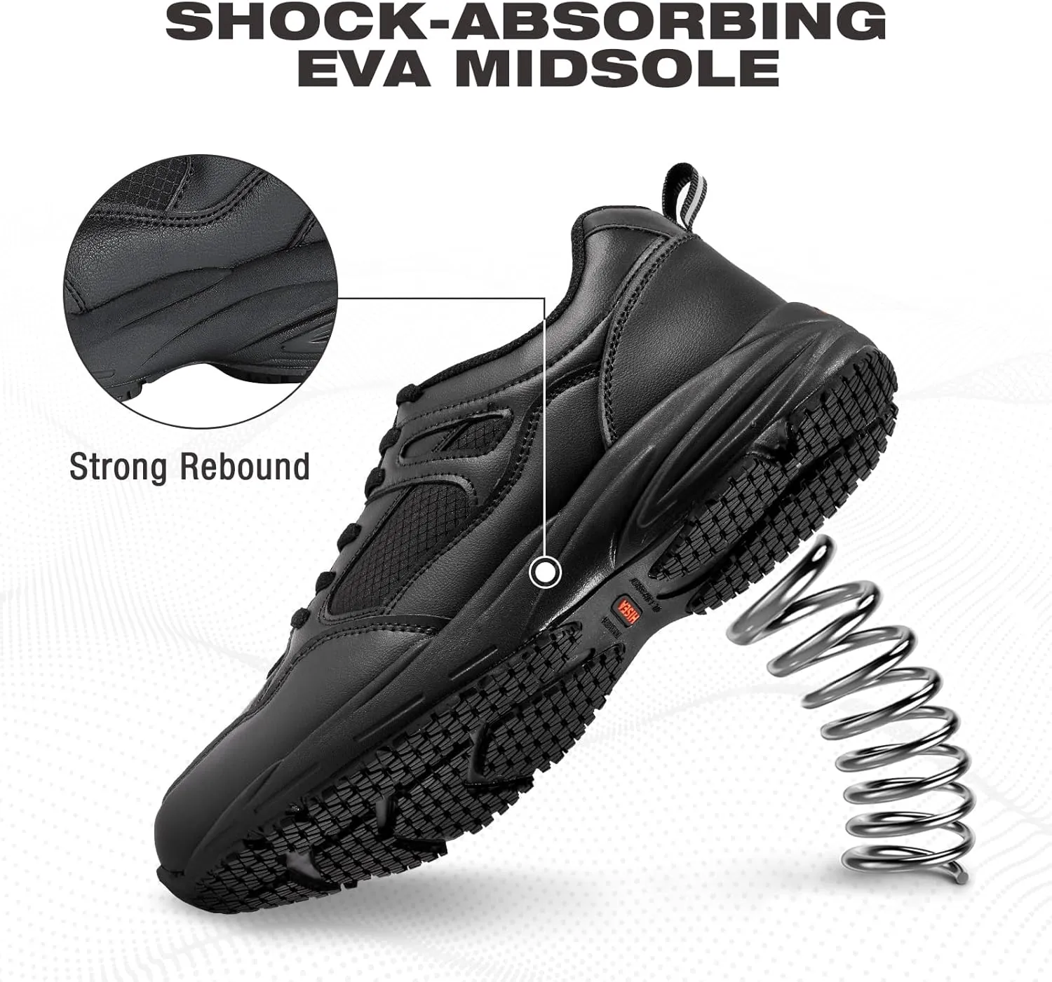 NINGO Slip Resistant Shoes for Men, Water and Oil Resistant Non Slip Work Shoes. Upgraded SRC Grade Non Slip Outsole, Casual Lace Up Work Sneakers for Chef Kitchen Restaurant