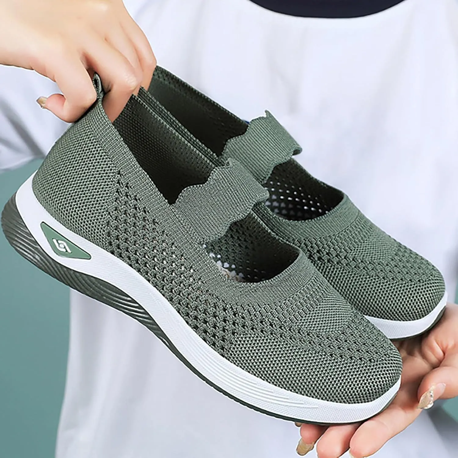 Non Slip Work Shoes Women Fashion Casual Work Shoes Chunky Sneakers Women's Soft Sole Mesh Comfort Orthopedic Basketball Shoe Grip Loafers Casual Slip On