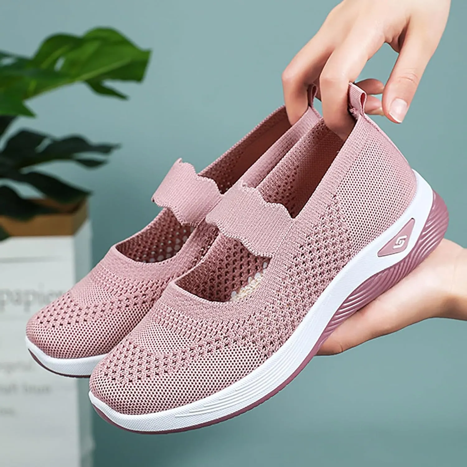Non Slip Work Shoes Women Fashion Casual Work Shoes Chunky Sneakers Women's Soft Sole Mesh Comfort Orthopedic Basketball Shoe Grip Loafers Casual Slip On