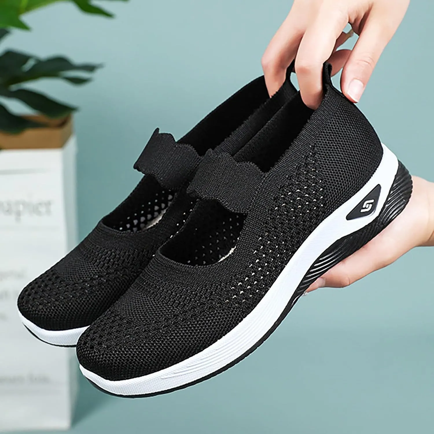 Non Slip Work Shoes Women Fashion Casual Work Shoes Chunky Sneakers Women's Soft Sole Mesh Comfort Orthopedic Basketball Shoe Grip Loafers Casual Slip On
