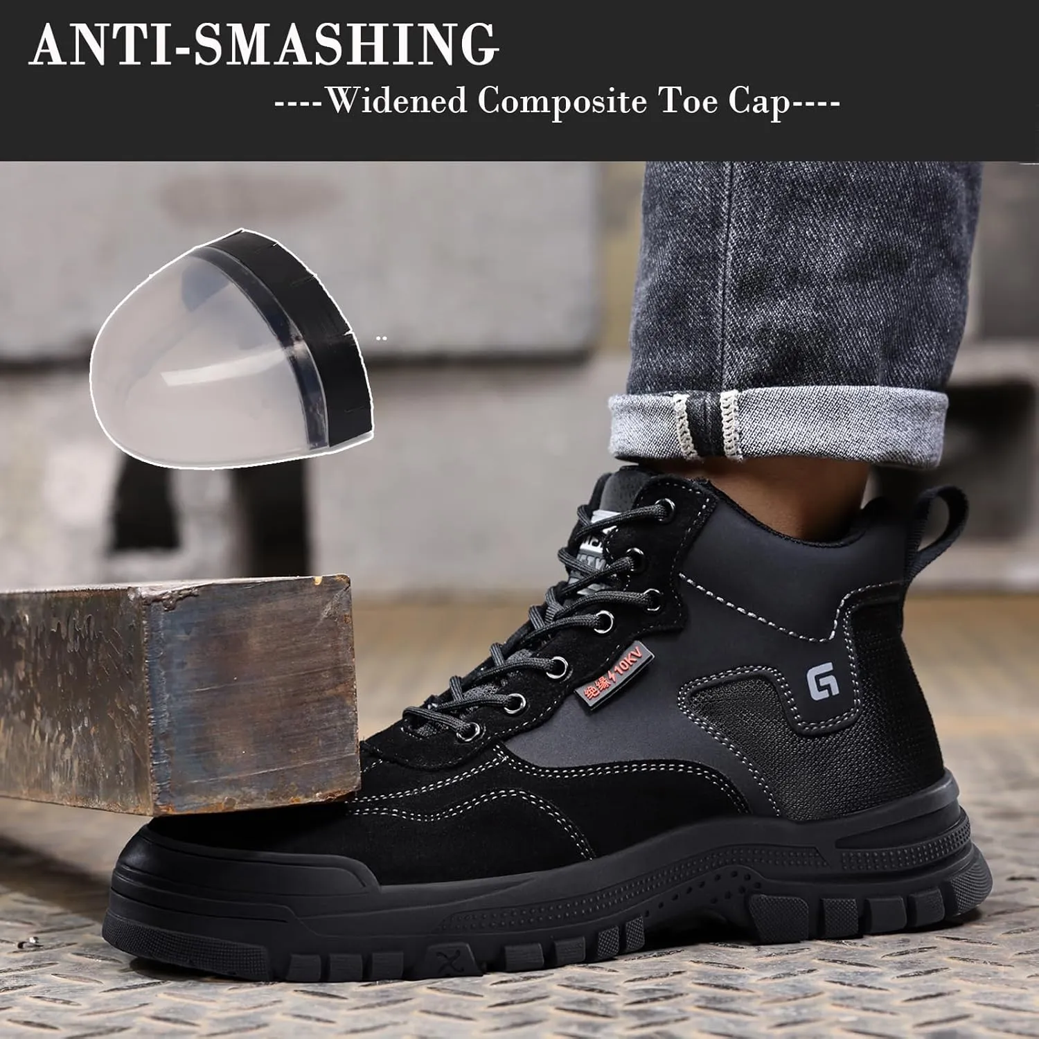 Nutropa Welding Work Boots for Men Composite Toe Safety Boots Non Slip Steel Toe Work Shoes Lightweight Construction Welder Boots