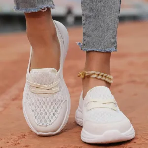Orthopedic Shoes for Women Lightweight Breathable Mesh Holllow Out Slip-On Knitted Sneakers Casual Comfortable Low Cut Walking Sneakers with Arch Support
